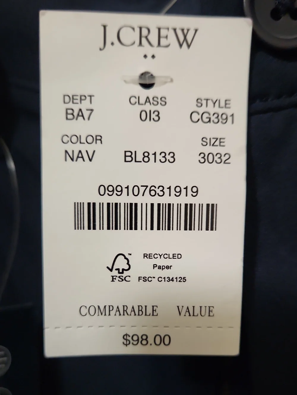 J Crew Men's Classic Navy Dress Pants